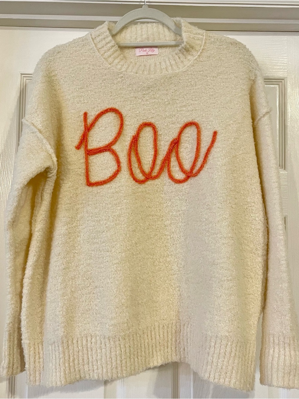 Pink Lily "Boo" Embroidered Crewneck Sweater Size M